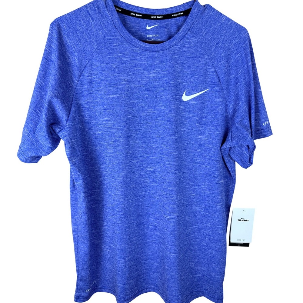Nike Swim Mens Dri-FIT Short Sleeve Rash Guard Blue Heather NESSA589-494 Medium